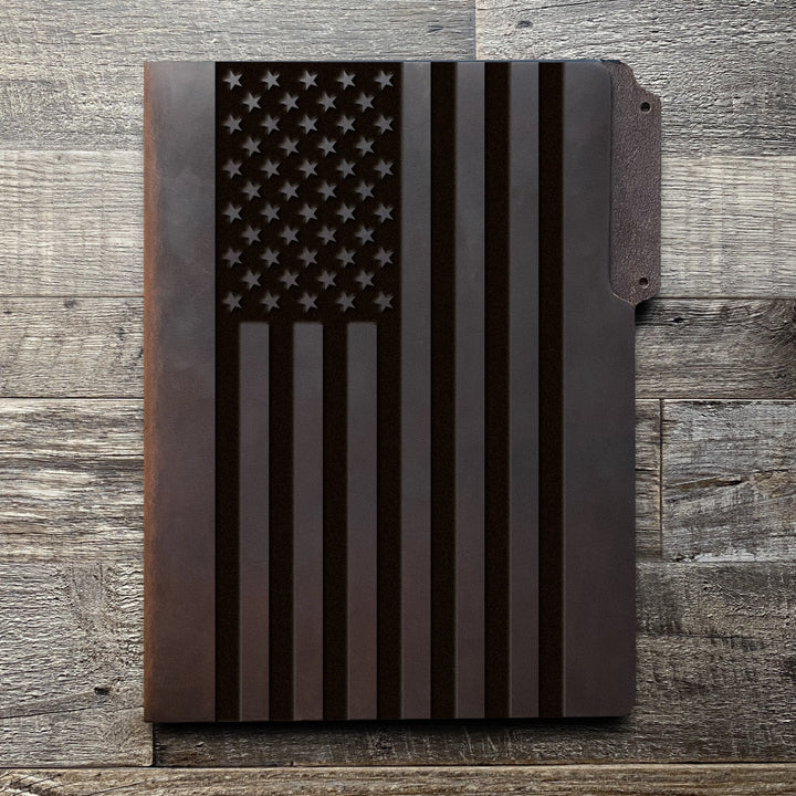 American Flag - Large - Pre-Engraved - Leather File Folder
