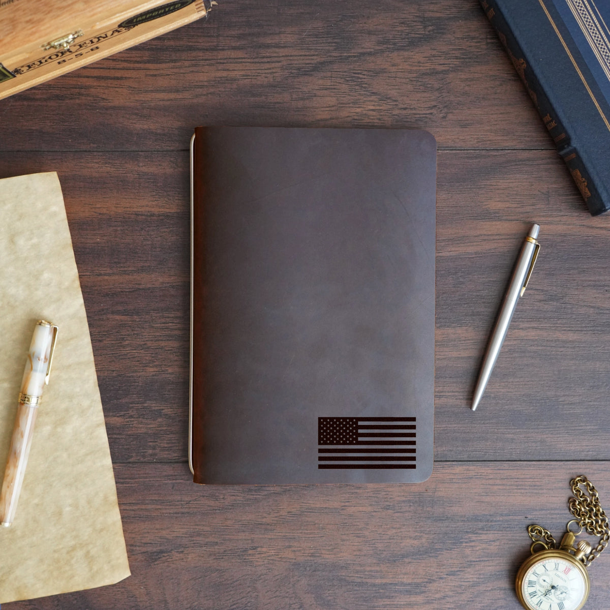 American Flag - Small - Engraving Design - Refillable Leather Covers