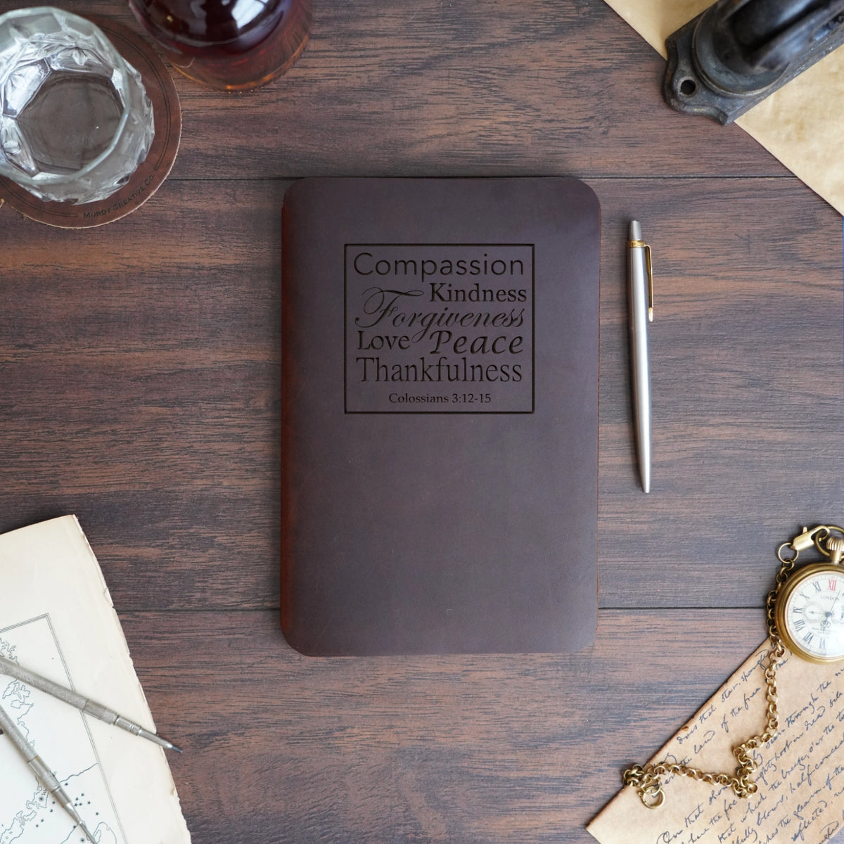 Colossians 3:12-15 - Engraving Design - Refillable Leather Slip Covers