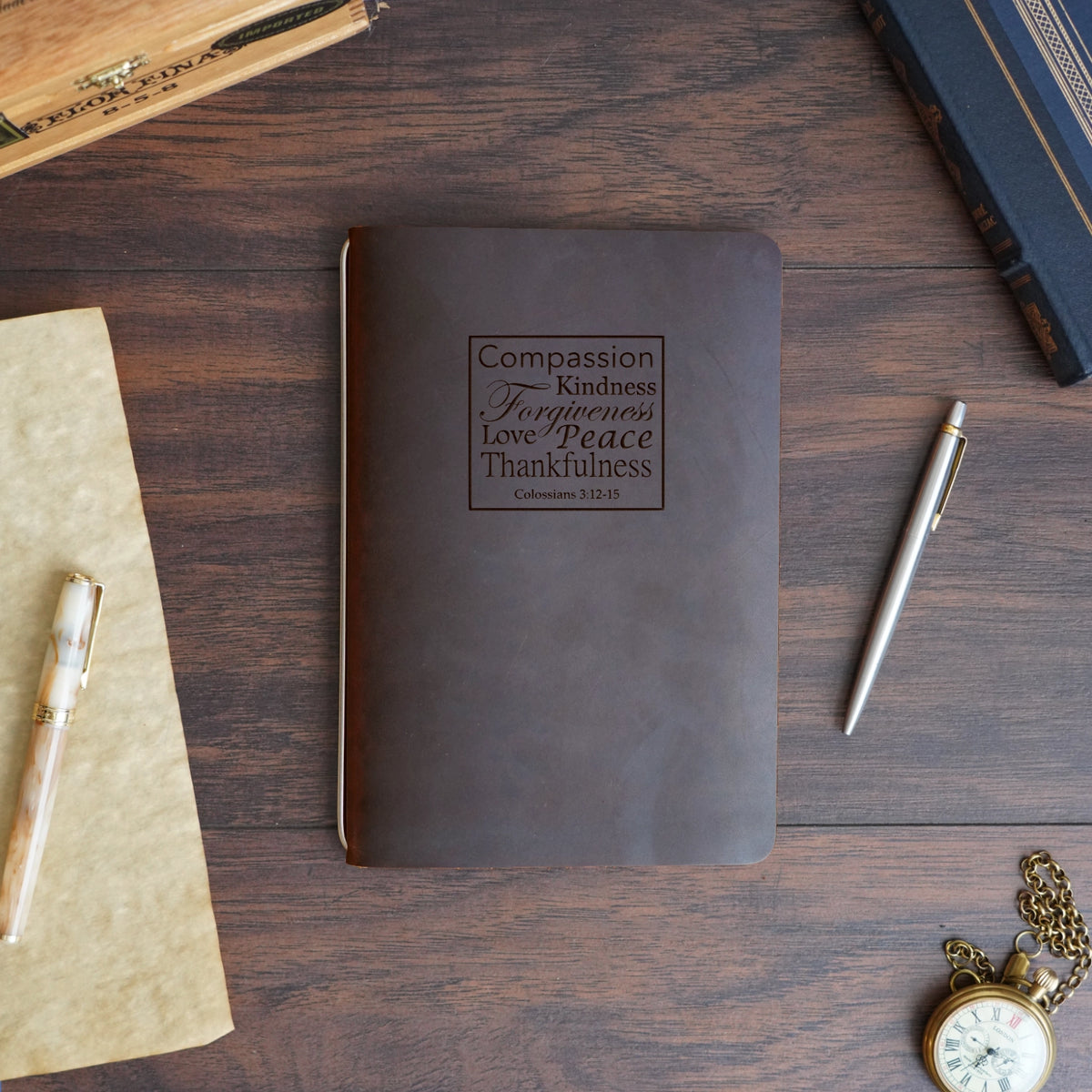 Colossians 3:12-15 - Engraving Design - Refillable Leather Covers