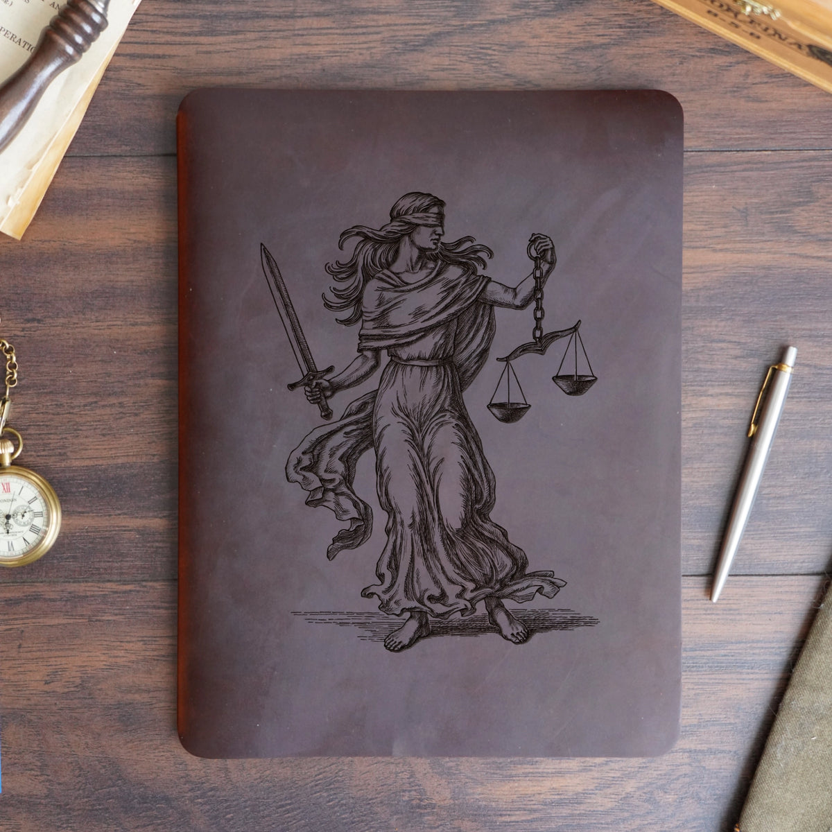 Lady Justice - Engraving Design - Refillable Leather Slip Covers