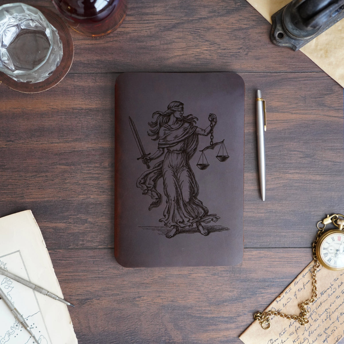 Lady Justice - Engraving Design - Refillable Leather Slip Covers