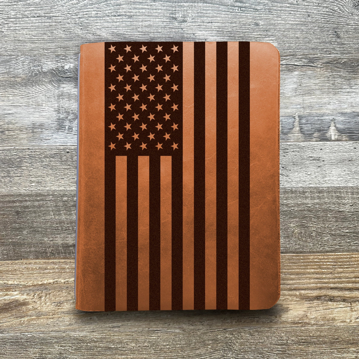 American Flag - Large - Engraving Design - Refillable Leather Covers