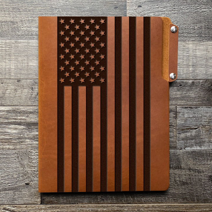 American Flag - Large - Pre-Engraved - Leather File Folder