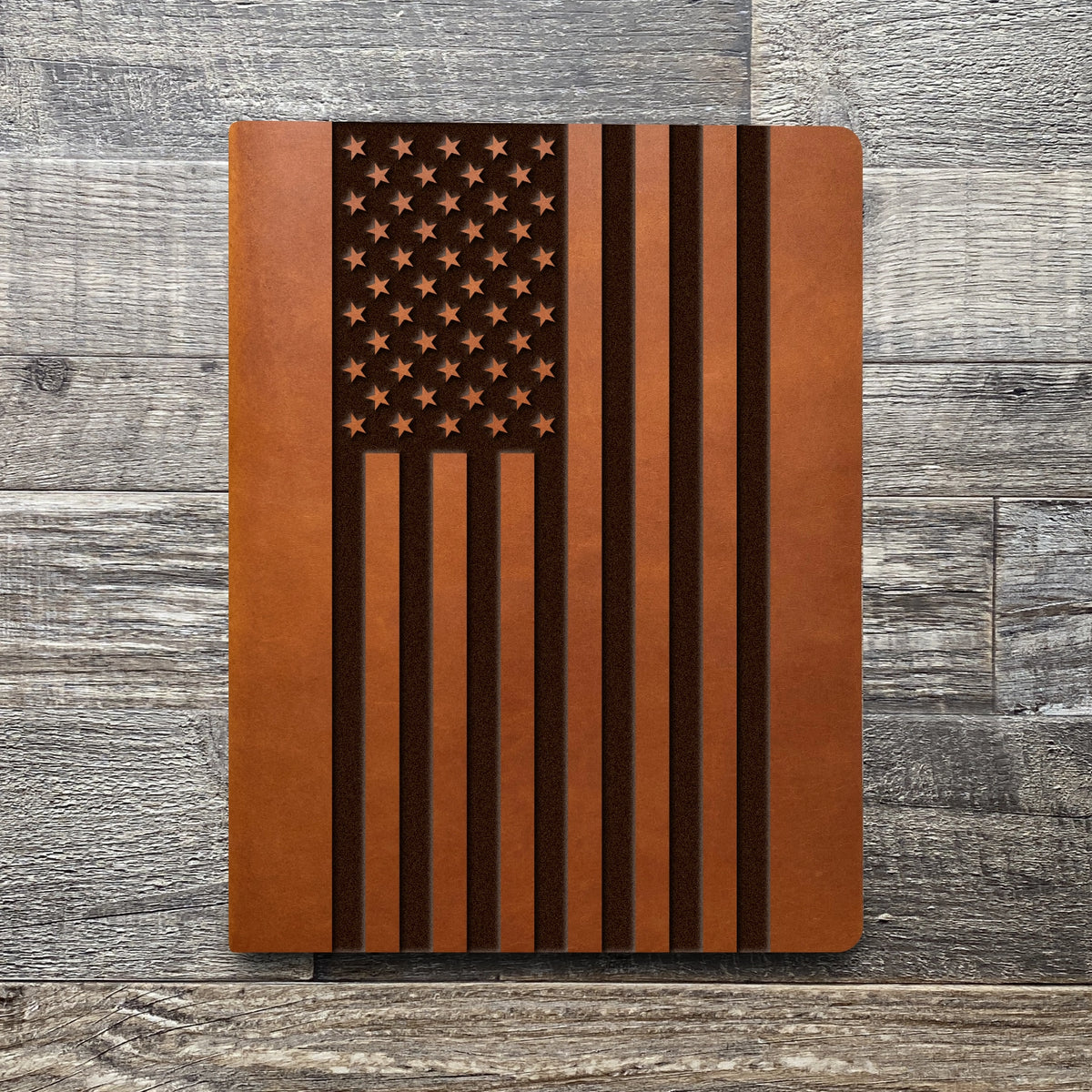 American Flag - Large - Engraving Design - Leather Folder
