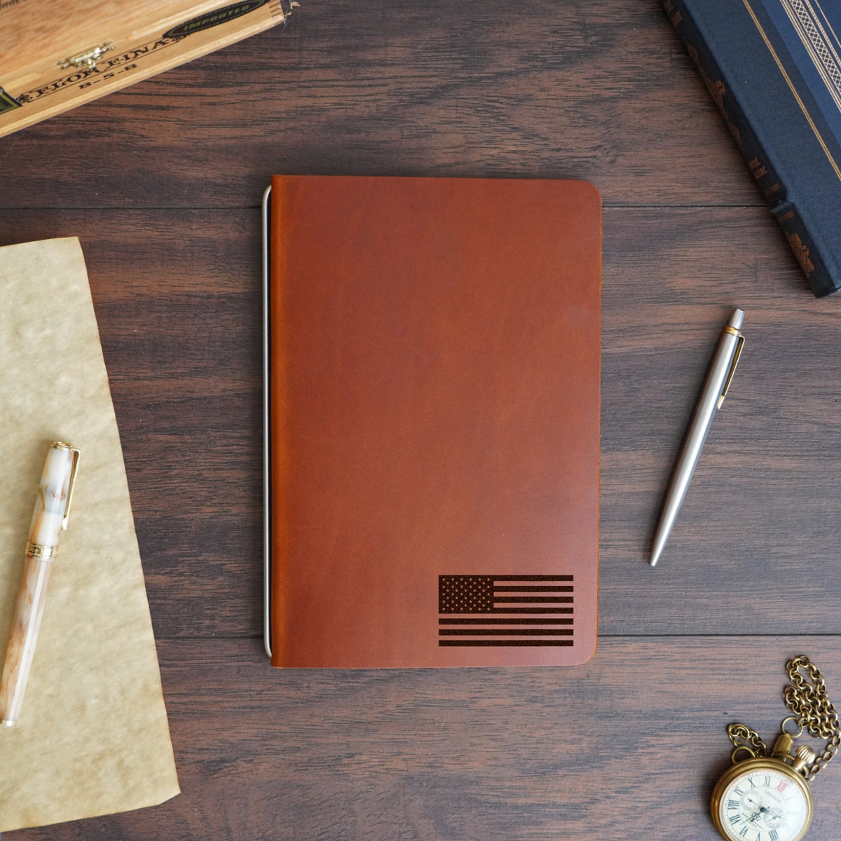 American Flag - Small - Engraving Design - Refillable Leather Covers