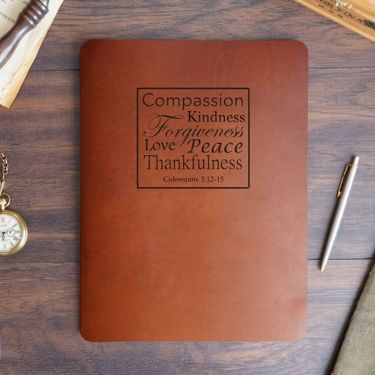 Colossians 3:12-15 - Engraving Design - Refillable Leather Slip Covers