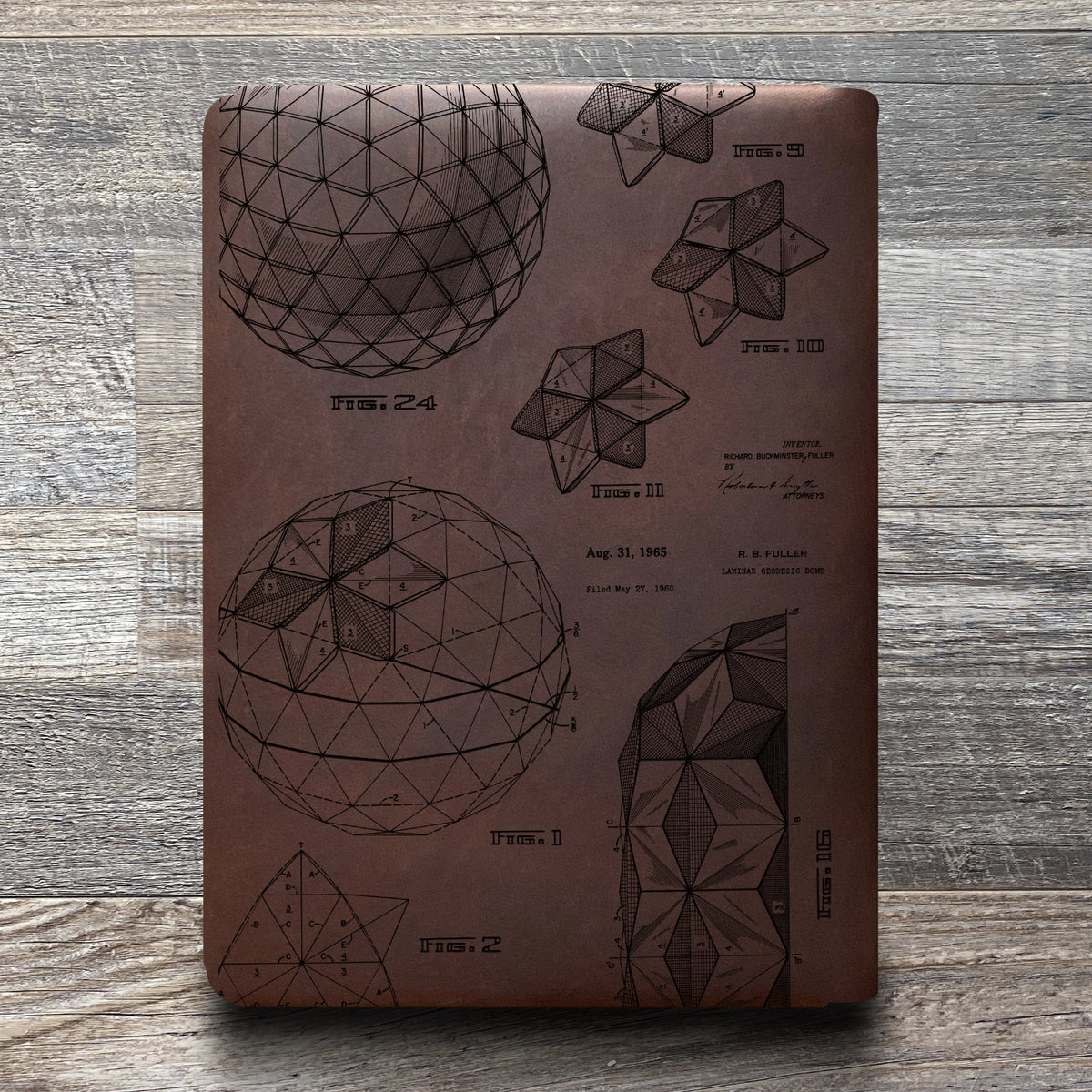 Bucky Ball - Geodesic - Engraving Design - Refillable Leather Folios