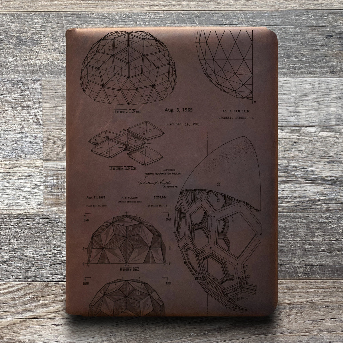Bucky Ball - Geodesic - Engraving Design - Refillable Leather Folios