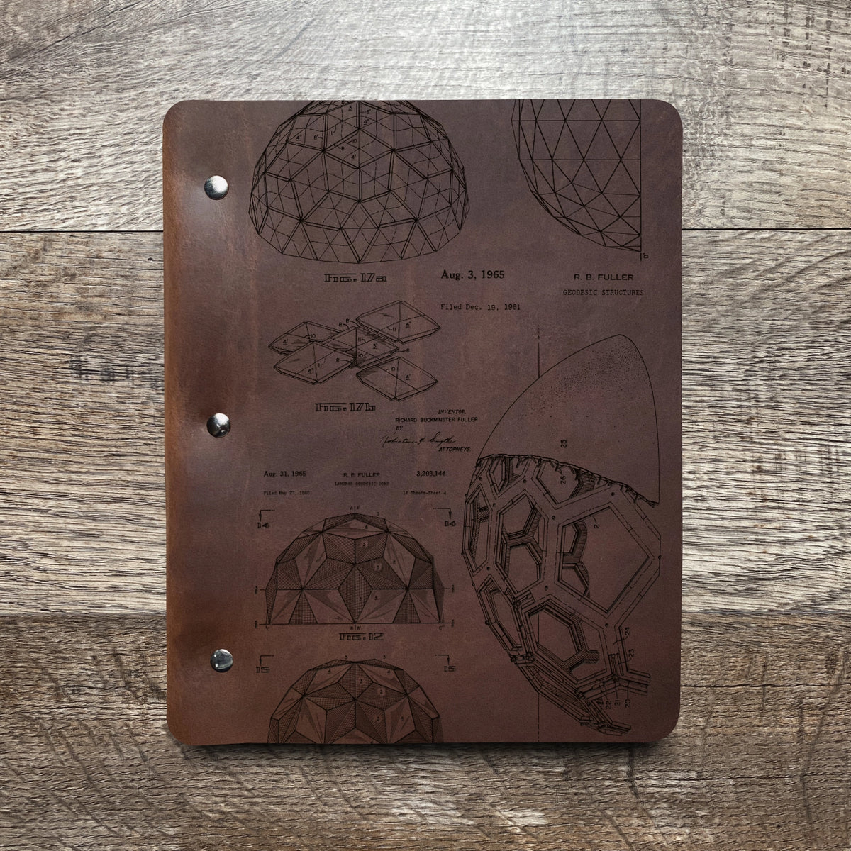 Bucky Ball - Geodesic - Engraving Design - Refillable Leather Binders