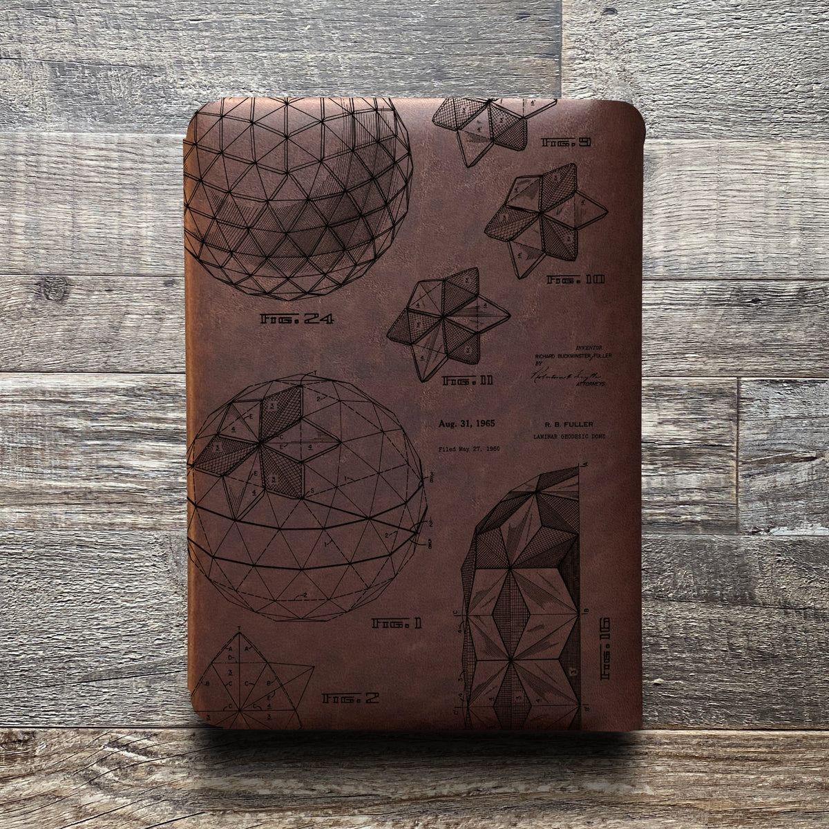 Bucky Ball - Geodesic - Engraving Design - Refillable Leather Folios