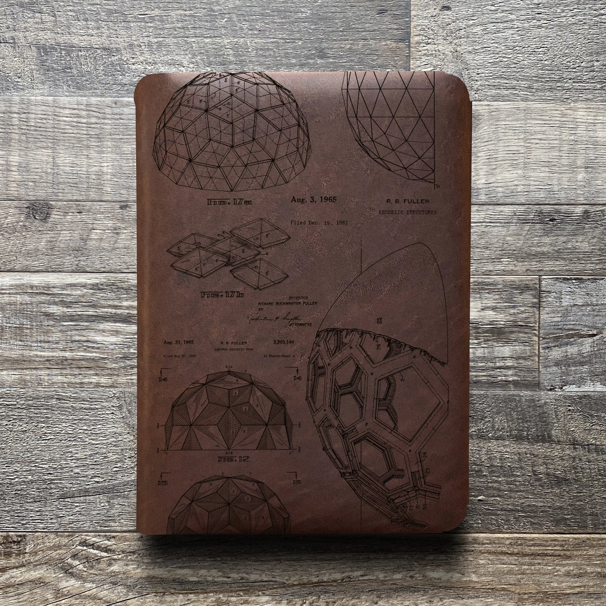Bucky Ball - Geodesic - Engraving Design - Refillable Leather Folios