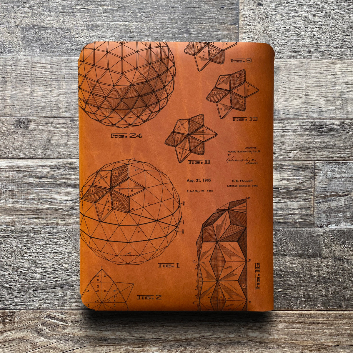 Bucky Ball - Geodesic - Engraving Design - Refillable Leather Folios
