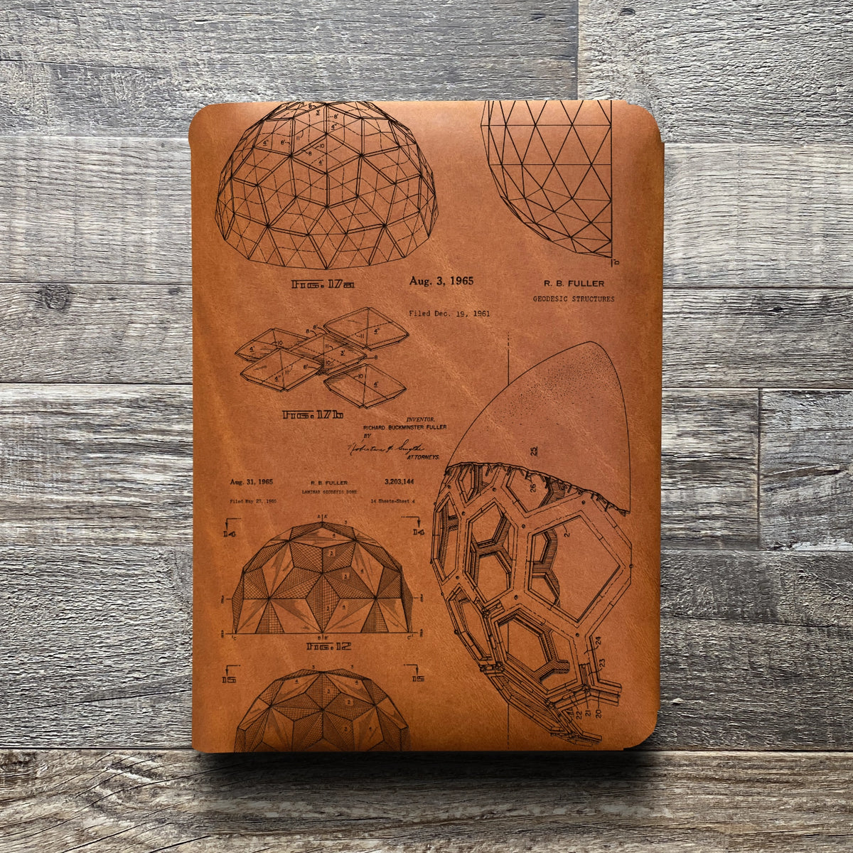 Bucky Ball - Geodesic - Engraving Design - Refillable Leather Folios