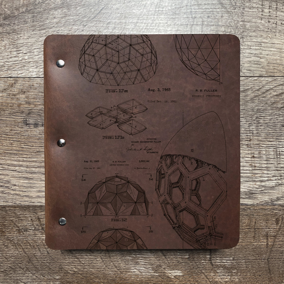 Bucky Ball - Geodesic - Engraving Design - Refillable Leather Binders