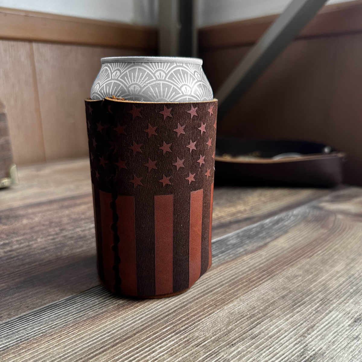 American Flag Leather Can Sleeve