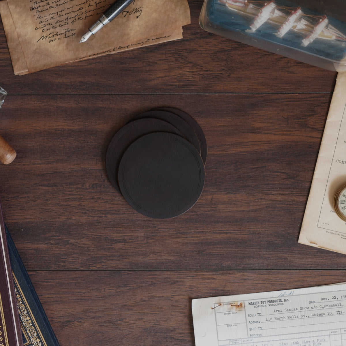 Custom Leather 4 Coaster Set