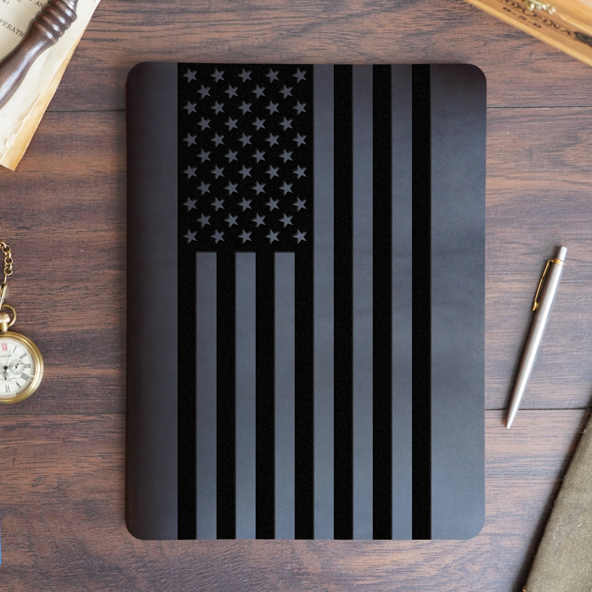 American Flag - Large - Engraving Design - Refillable Leather Slip Covers