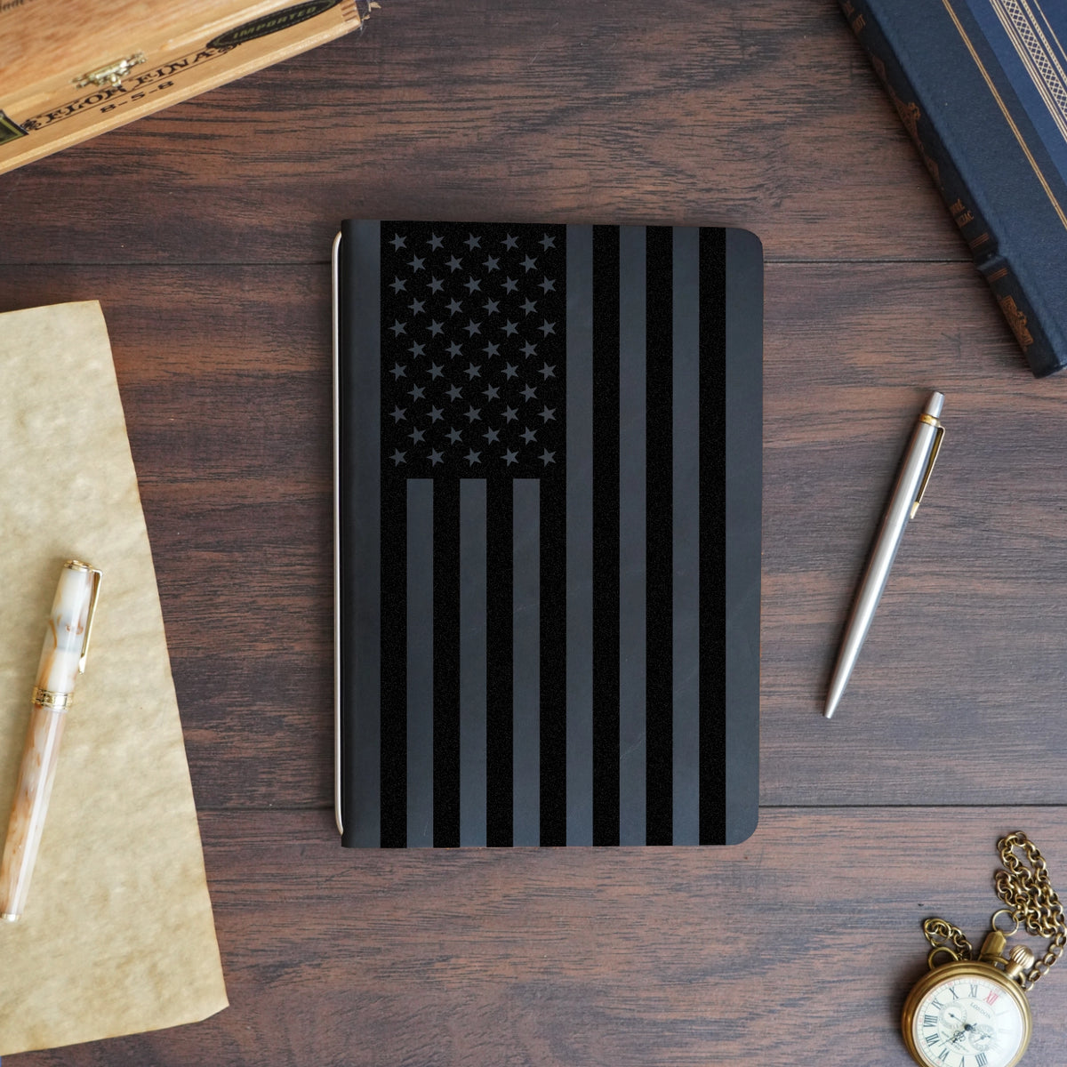 American Flag - Large - Engraving Design - Refillable Leather Covers