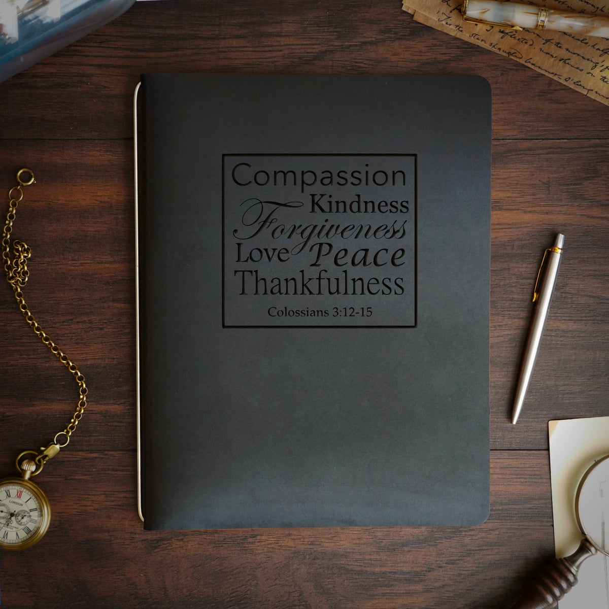 Colossians 3:12-15 - Engraving Design - Refillable Leather Covers