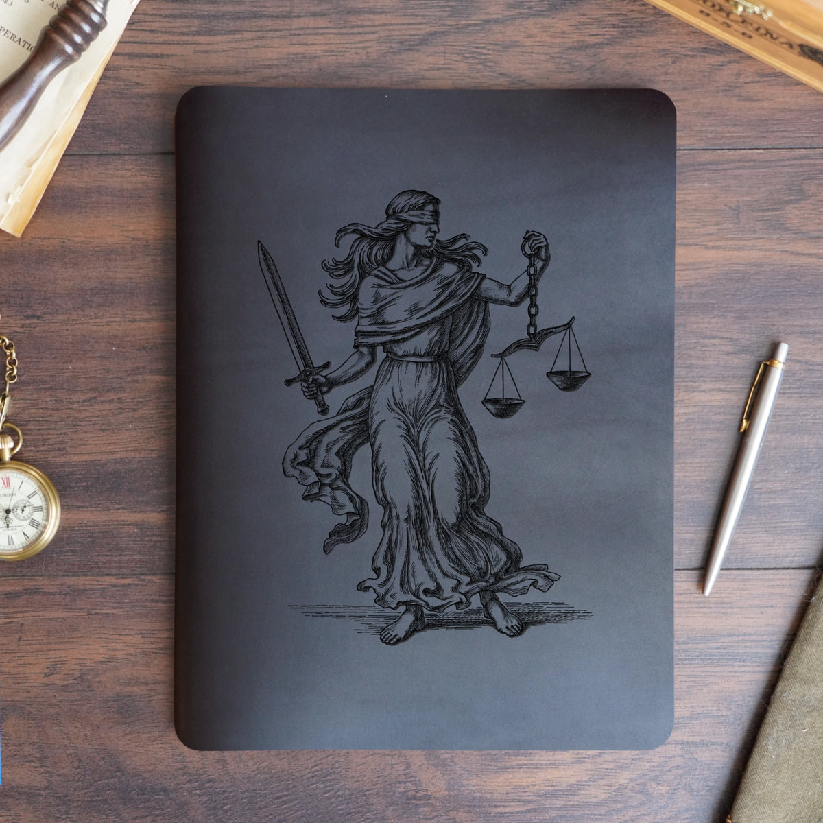 Lady Justice - Engraving Design - Refillable Leather Slip Covers