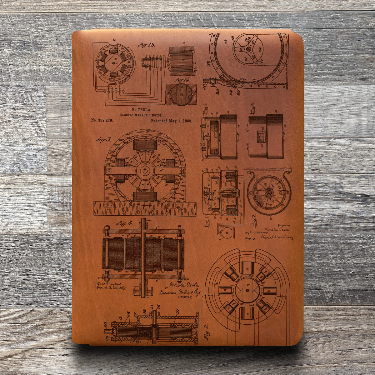 Nikola Tesla - Engraving Design - Refillable Leather Folios