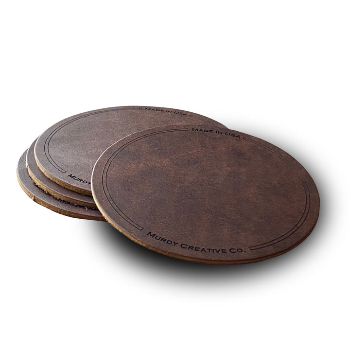 Custom Leather 4 Coaster Set