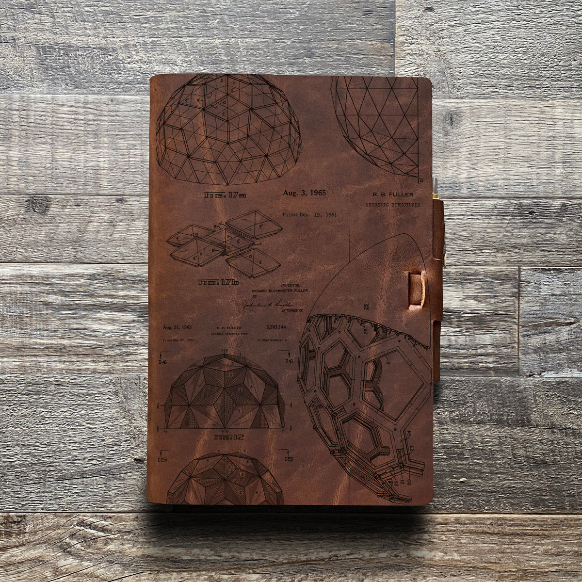 Bucky Ball - Geodesic - Engraving Design - Refillable Leather Journals