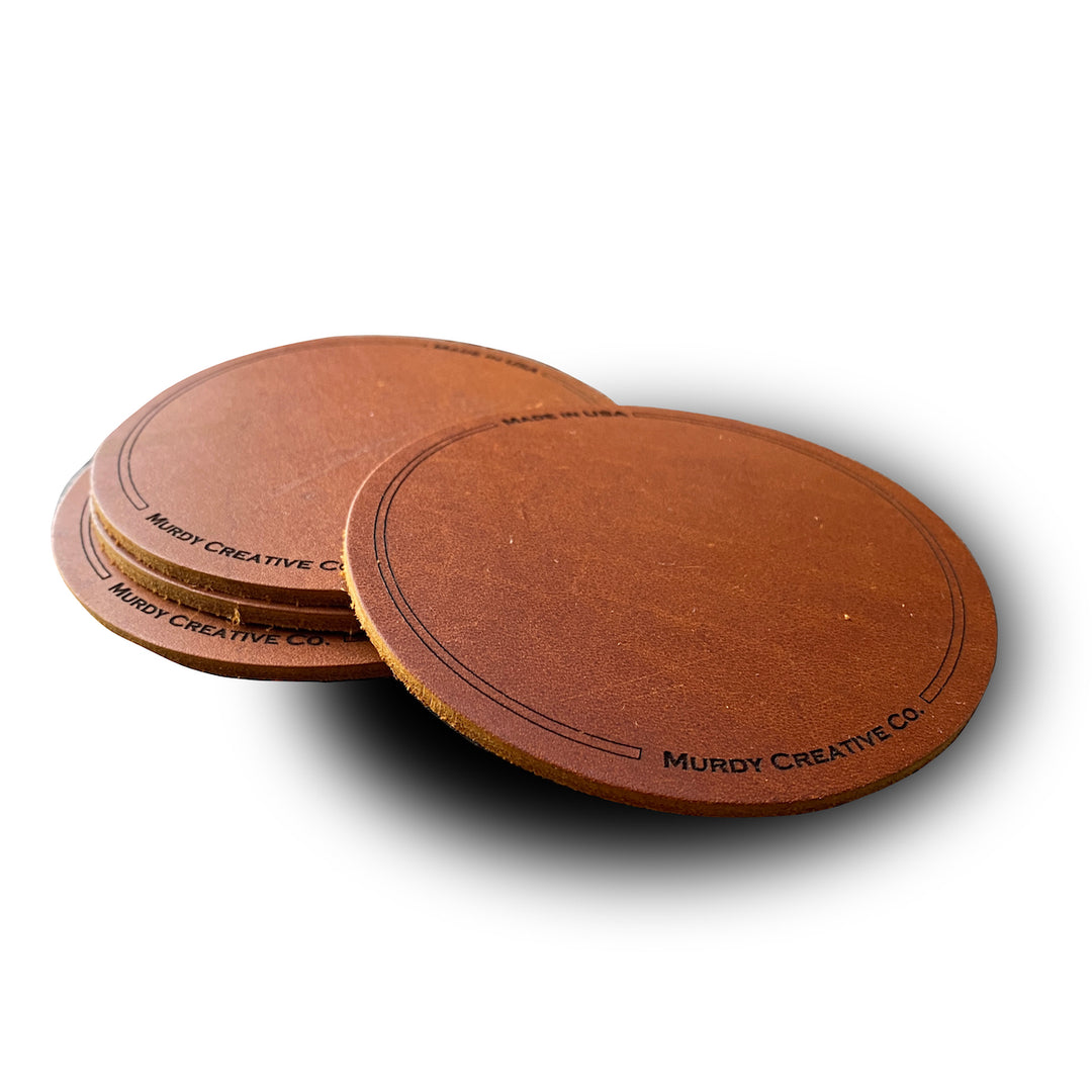 Custom Leather 4 Coaster Set