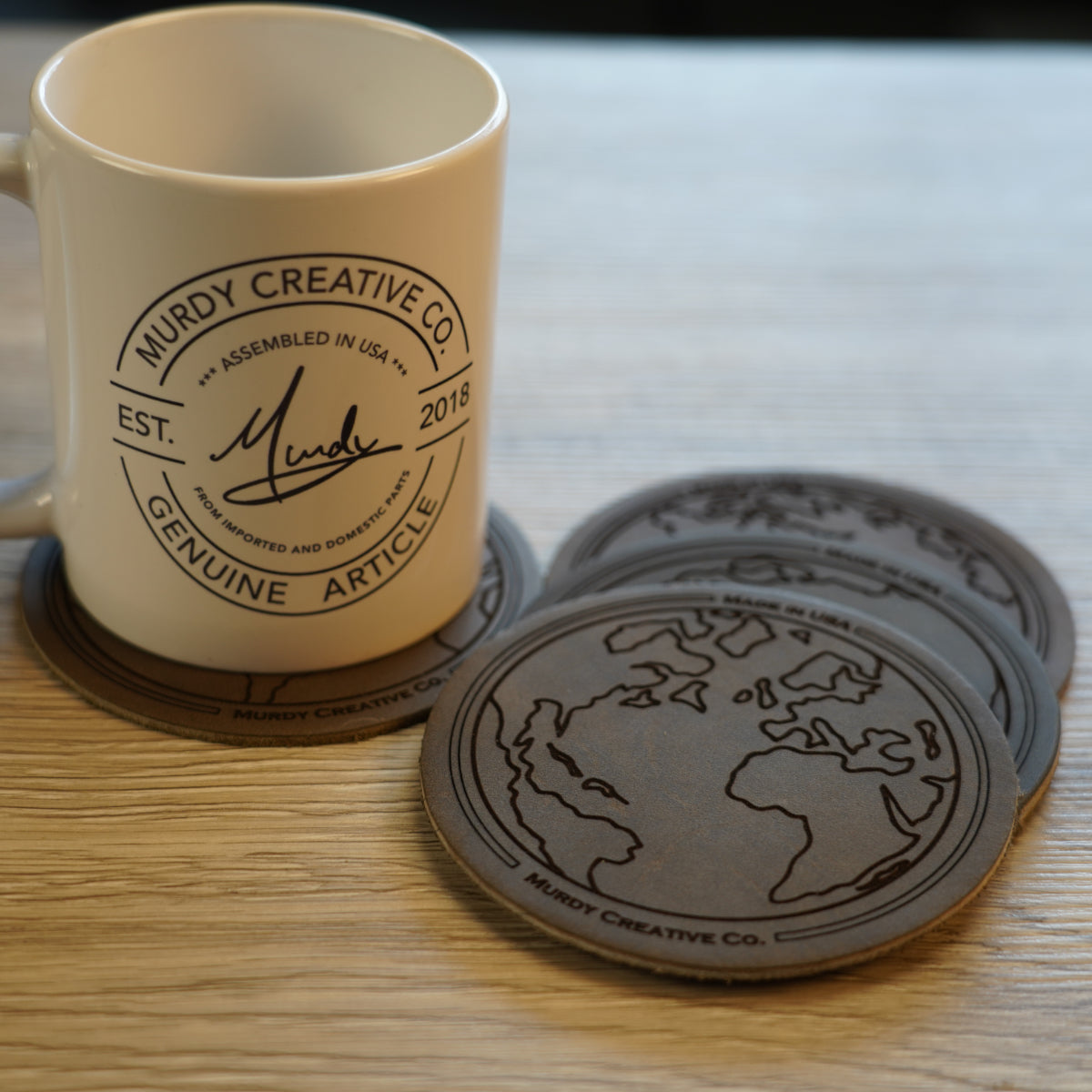 Globe Leather 4 Coaster Set