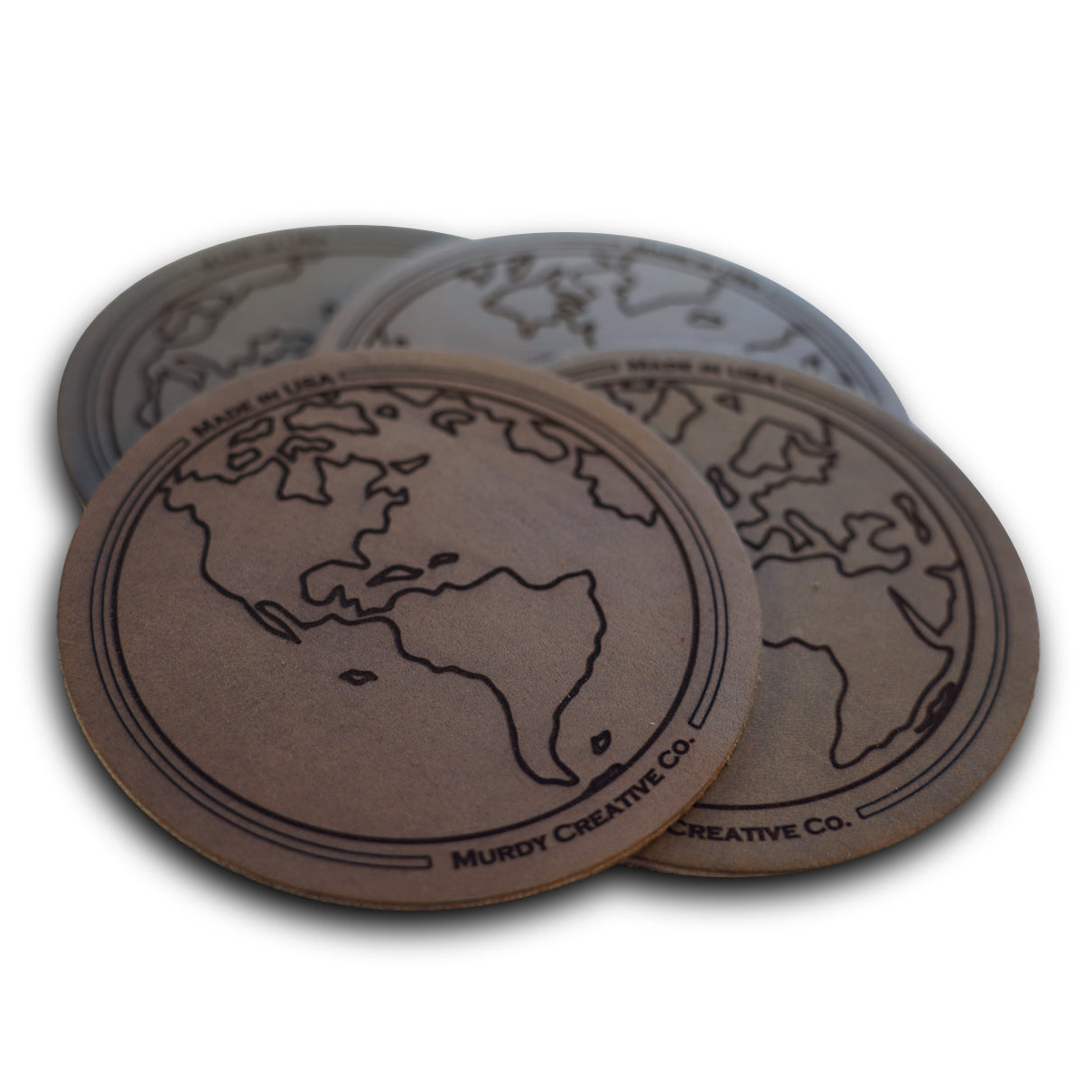 Globe Leather 4 Coaster Set