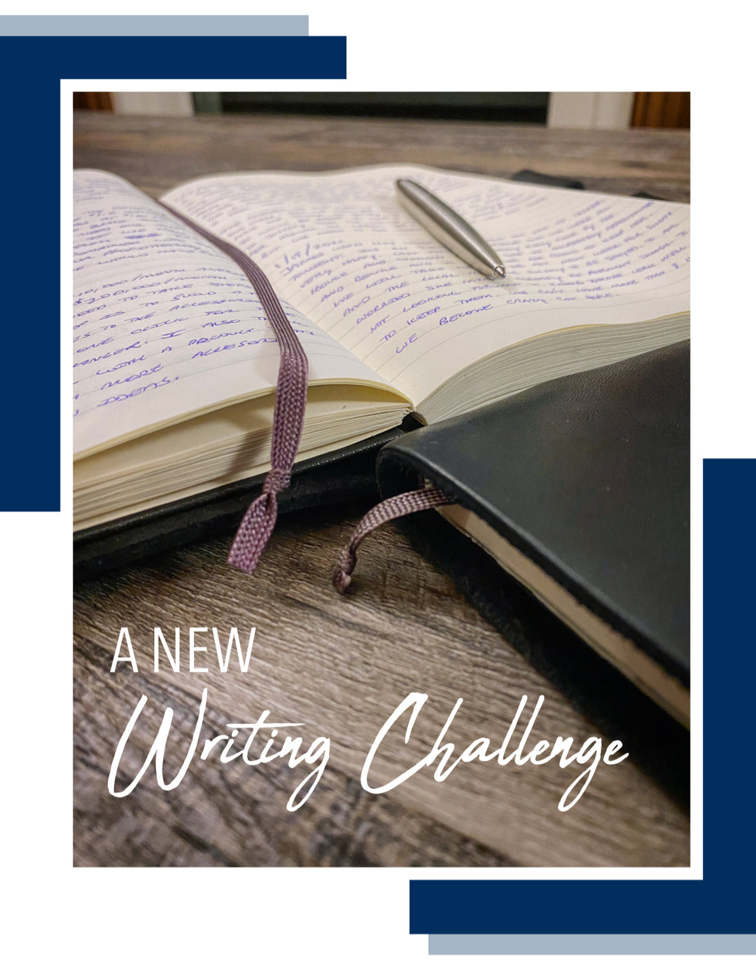A New Writing Challenge - Pictured: Two Murdy Refillable Leather Journals, writing, stainless steel Parker Jotter pen, black leather, notebooks
