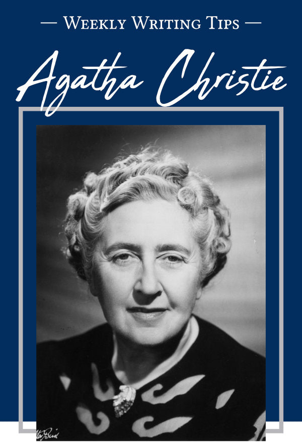 Weekly Writing Tips - Agatha Christie (Pictured: Black and white photo graph of author Agatha Christie.)