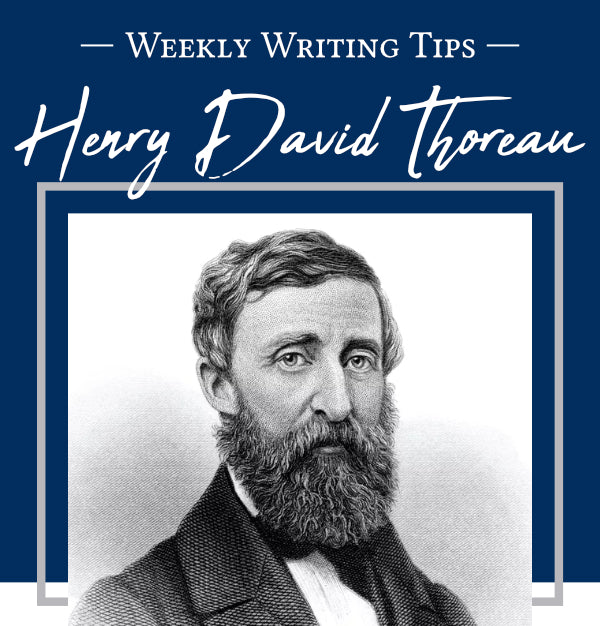 - Weekly Writing Tips - Henry David Thoreau (Pictured: A black and white portrait of author Henry David Thoreau.)