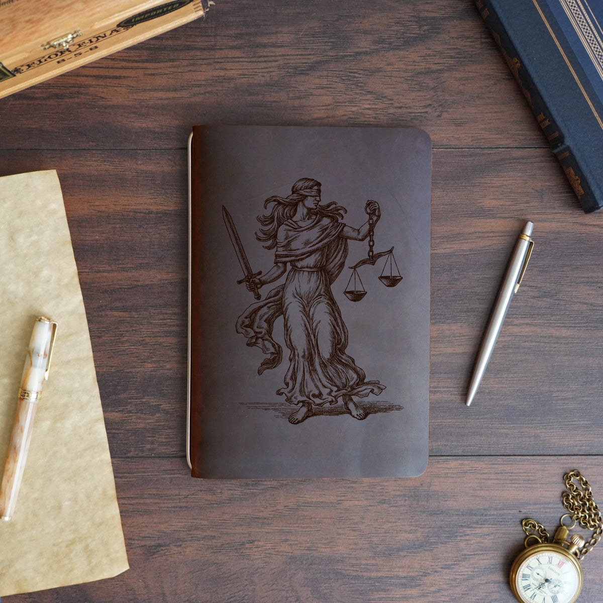 Lady Justice - Engraving Design - Refillable Leather Covers