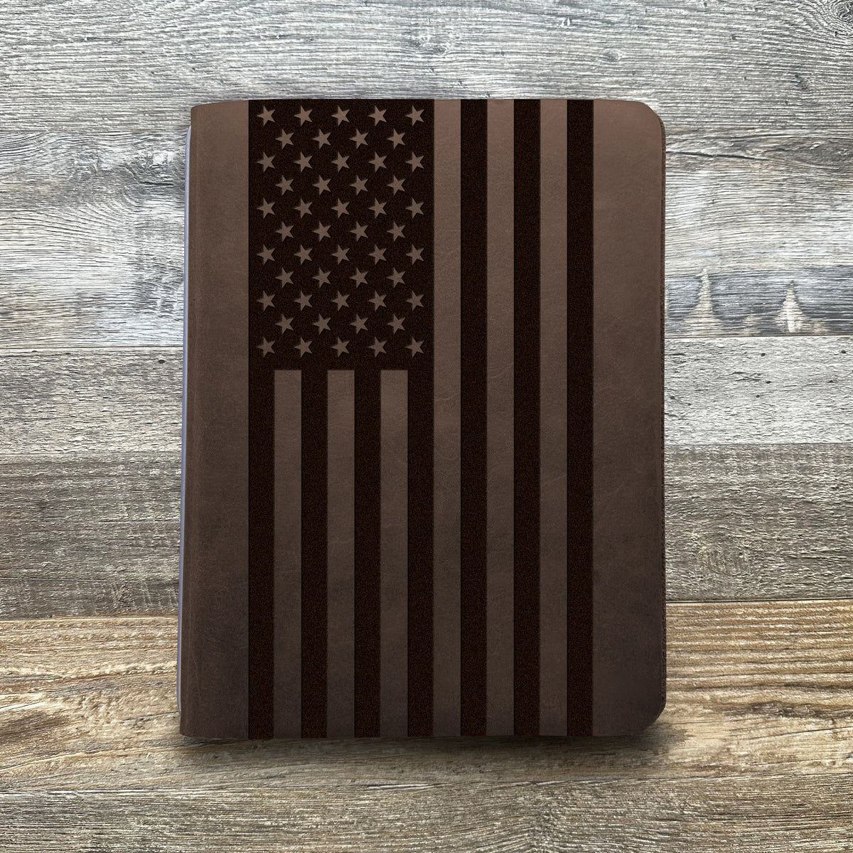 American Flag - Large - Engraving Design - Refillable Leather Covers