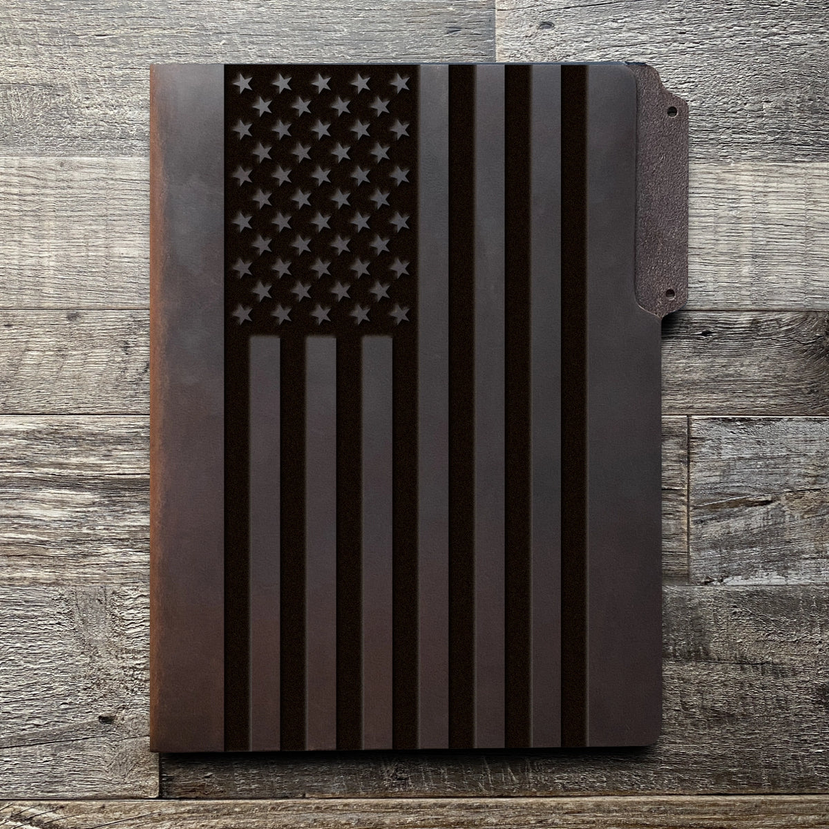 American Flag - Large - Engraving Design - Leather File Folder