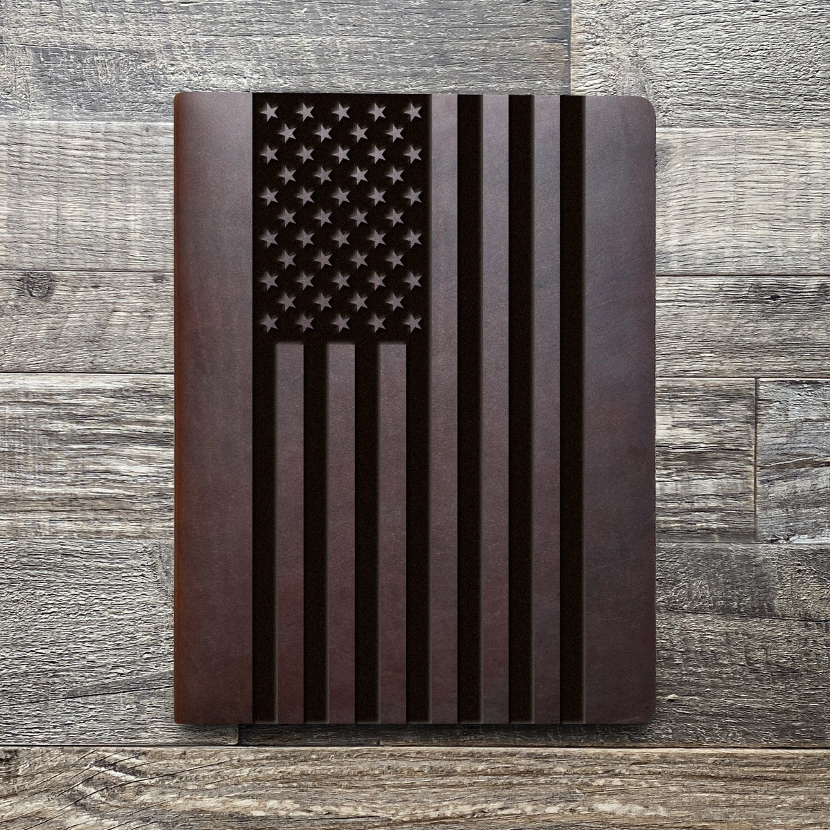 American Flag - Large - Engraving Design - Leather Folder
