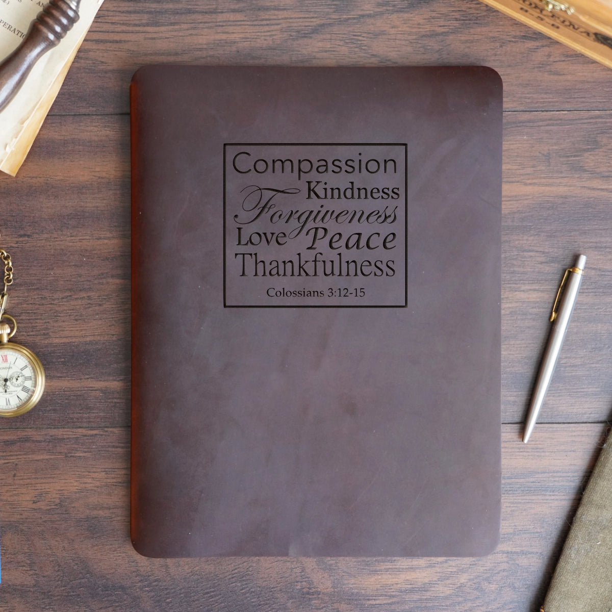Colossians 3:12-15 - Engraving Design - Refillable Leather Slip Covers