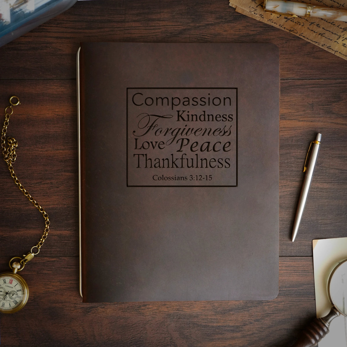 Colossians 3:12-15 - Engraving Design - Refillable Leather Covers