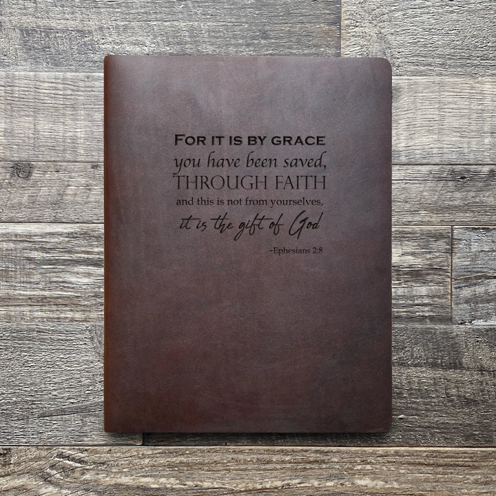 Ephesians 2:8 - Pre-Engraved - Leather Folder