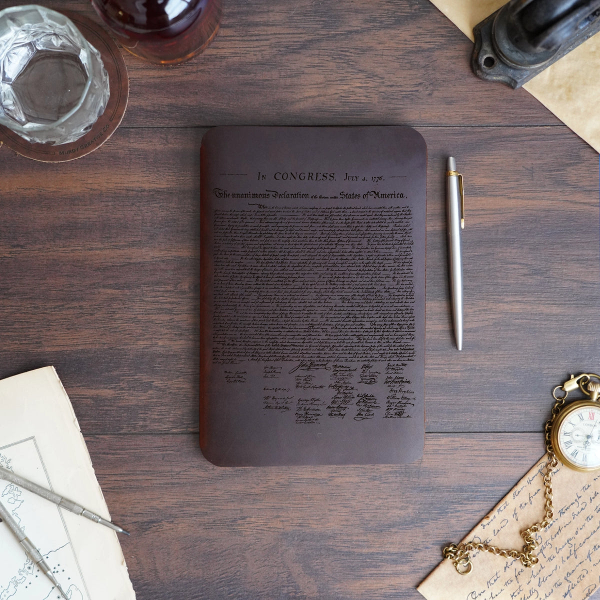 Founding Fathers - Engraving Design - Refillable Leather Slip Covers