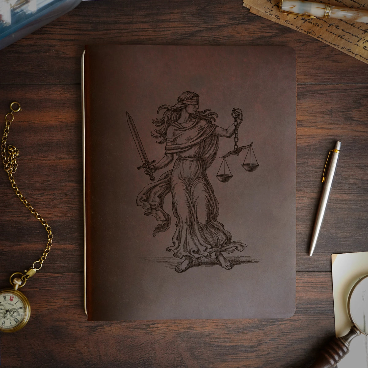 Lady Justice - Engraving Design - Refillable Leather Covers