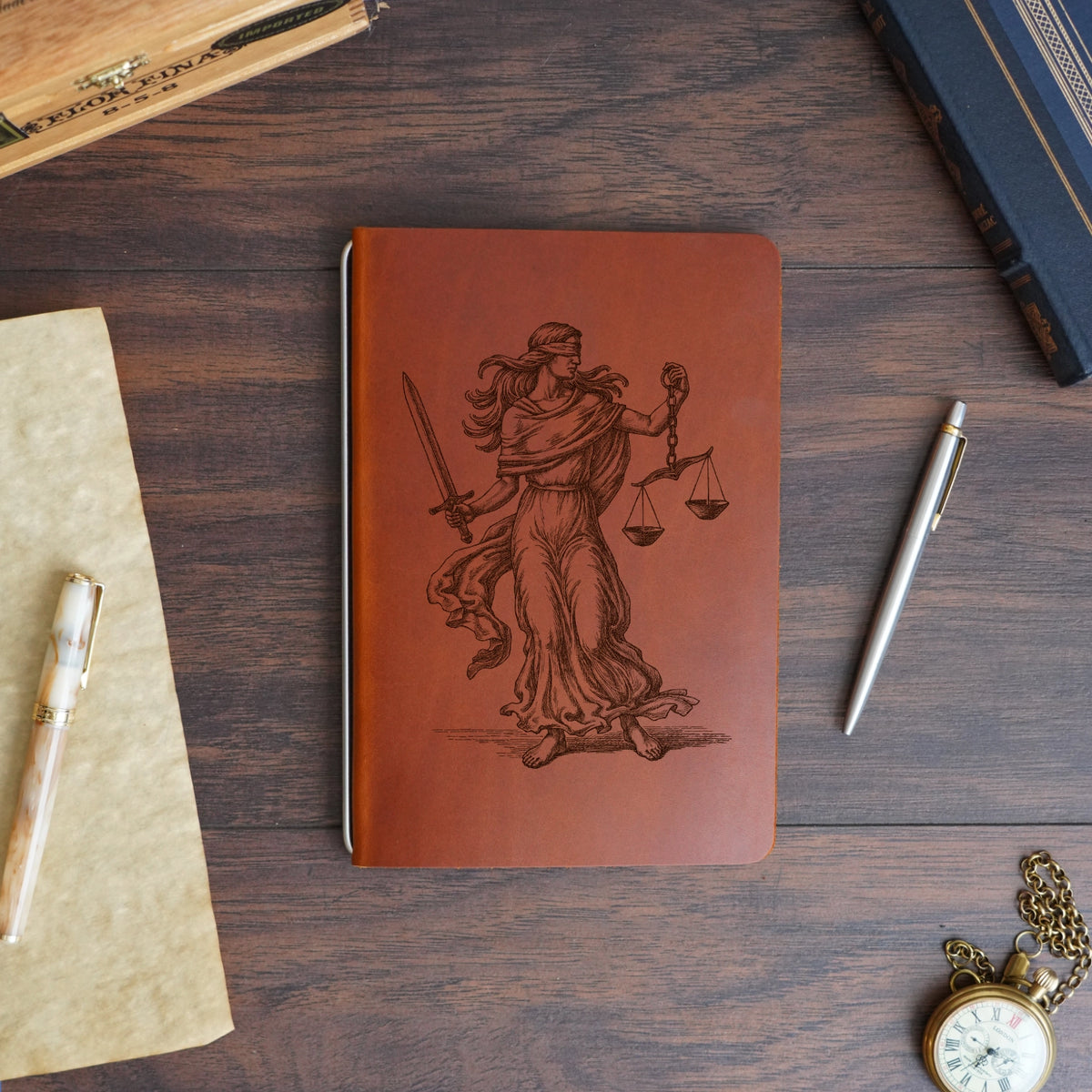 Lady Justice - Engraving Design - Refillable Leather Covers