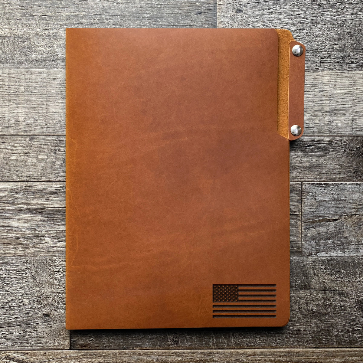 American Flag - Small - Engraving Design - Leather File Folder
