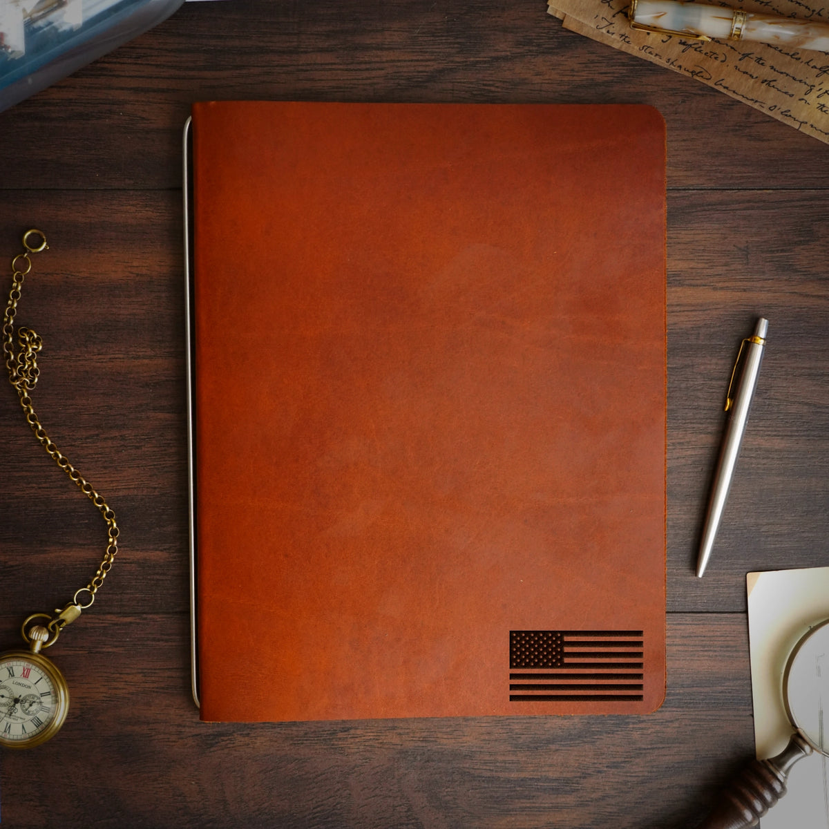 American Flag - Small - Engraving Design - Refillable Leather Covers