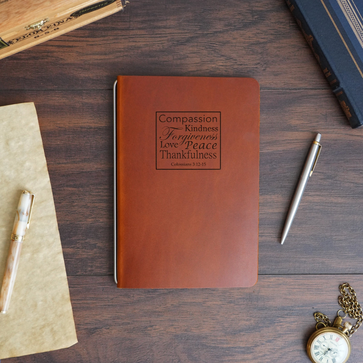Colossians 3:12-15 - Engraving Design - Refillable Leather Covers
