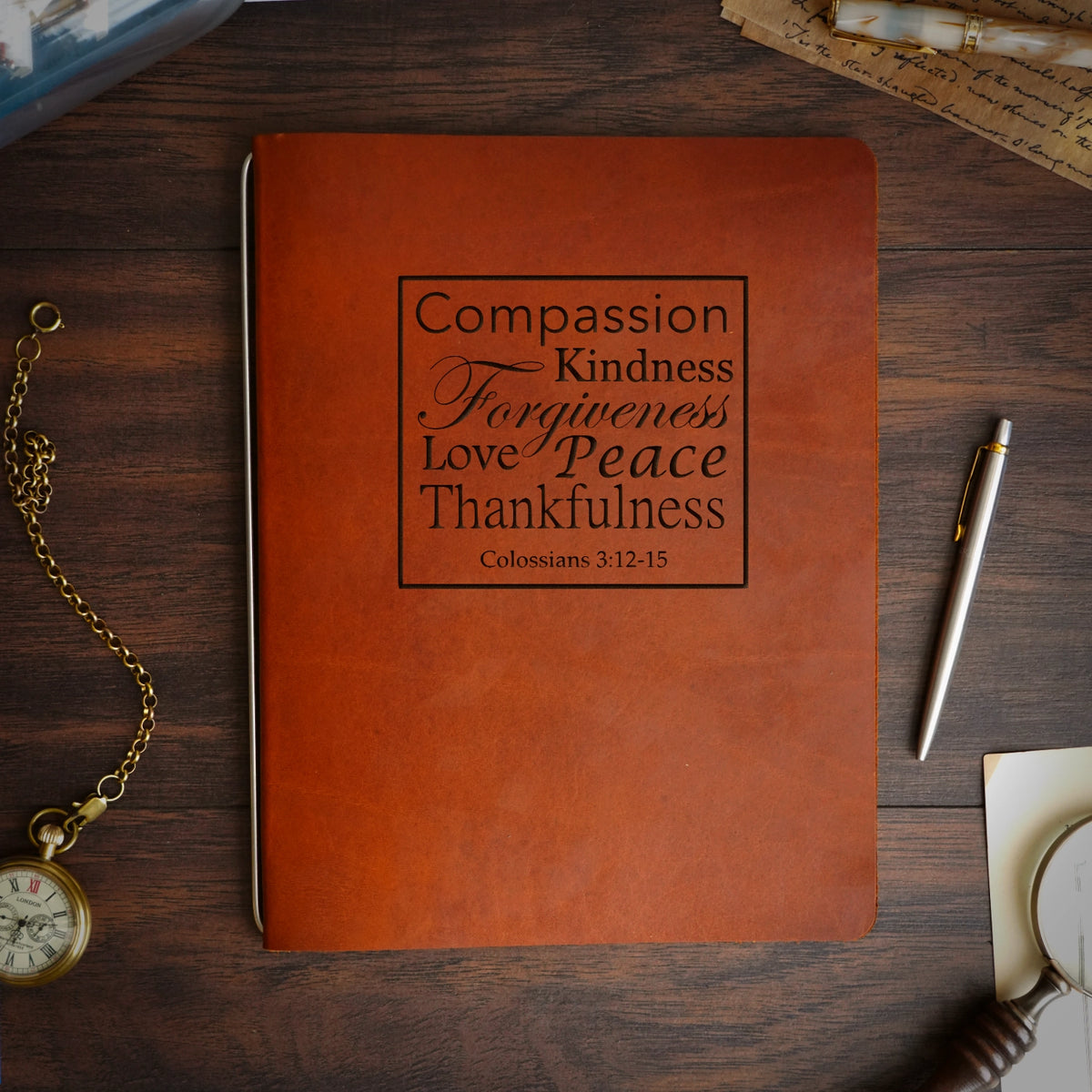 Colossians 3:12-15 - Engraving Design - Refillable Leather Covers