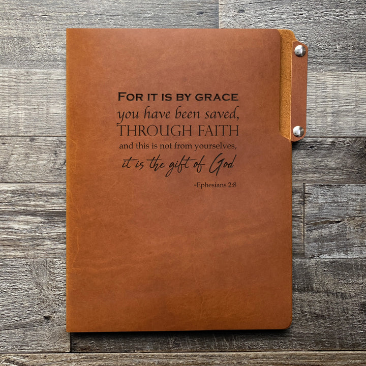 Ephesians 2:8 - Pre-Engraved - Leather File Folder