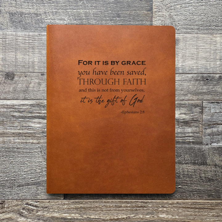 Ephesians 2:8 - Pre-Engraved - Leather Folder